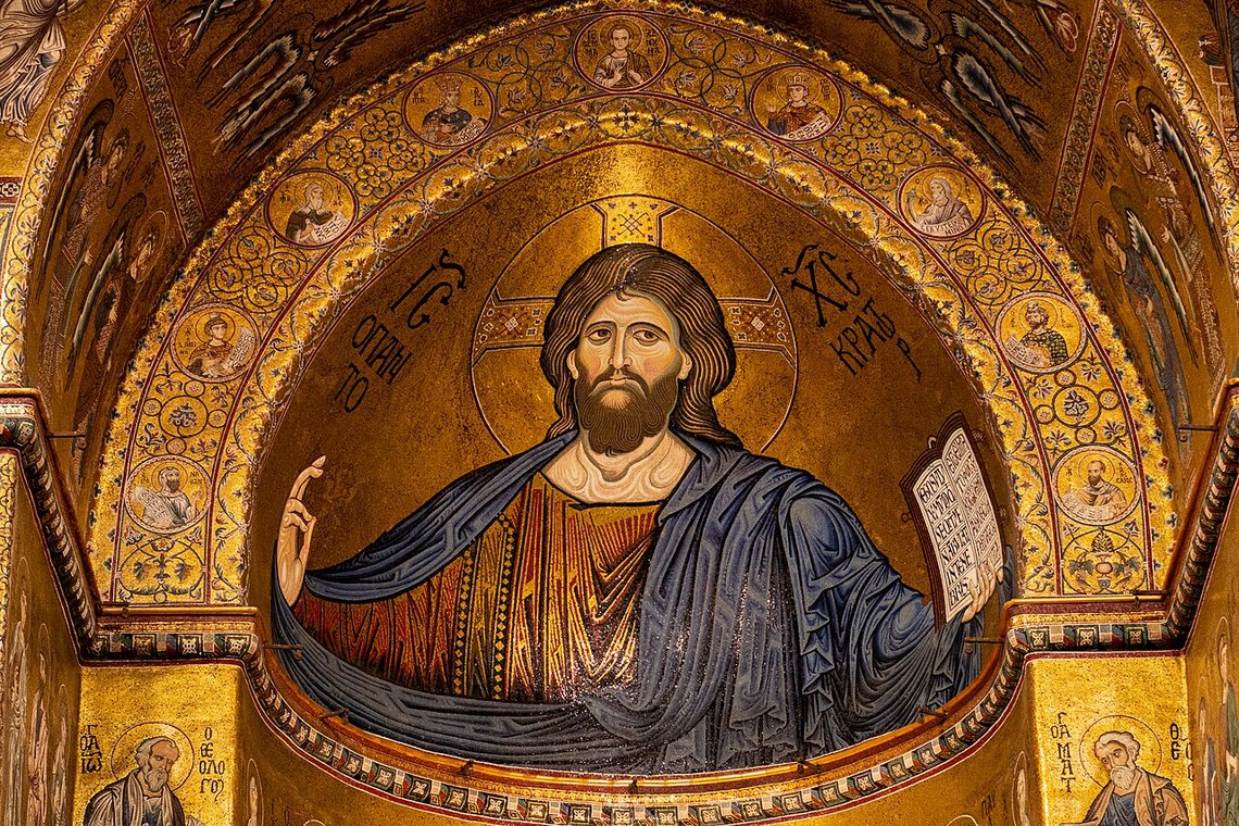 Kristus Pantokrator, mosaik i katedralen i Monreale utanför Palermo på Sicilien. Foto: Jacopo Clemenzi / Wikimedia Commons (cc by-sa 4.0). Kristus Pantokrator, mosaik i katedralen i Monreale utanför Palermo på Sicilien. Foto: Jacopo Clemenzi / Wikimedia Commons (cc by-sa 4.0).