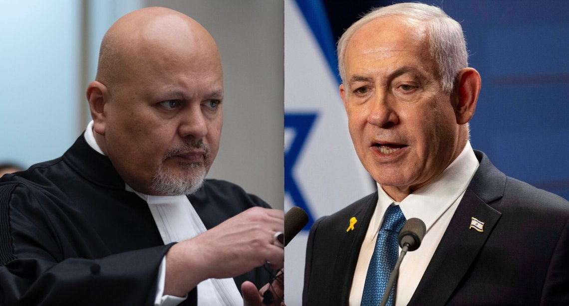 T.v. Karim Khan (foto: Peter Dejong / AP / NTB). T.h. Benjamin Netanyahu (foto: Denes Erdos / AP / NTB). T.v. Karim Khan (foto: Peter Dejong / AP / NTB). T.h. Benjamin Netanyahu (foto: Denes Erdos / AP / NTB).