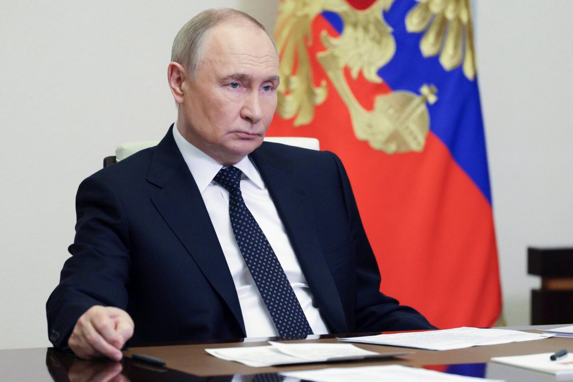 Putin leder en videokonferens med sina närmaste rådgivare från den ryska presidentresidensen i Novo-Ogaryovo utanför Moskva den 4 juni 2025. Foto: Gavriil Grigorov / Sputnik / Kreml via AP / NTB. Putin leder en videokonferens med sina närmaste rådgivare från den ryska presidentresidensen i Novo-Ogaryovo utanför Moskva den 4 juni 2025. Foto: Gavriil Grigorov / Sputnik / Kreml via AP / NTB.