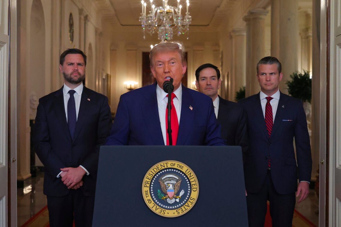 Se Donald Trumps tal efter attacken mot Irans kärnkraftsanläggningar här. Foto: Carlos Barria/Pool via AP/NTB Se Donald Trumps tal efter attacken mot Irans kärnkraftsanläggningar här. Foto: Carlos Barria/Pool via AP/NTB