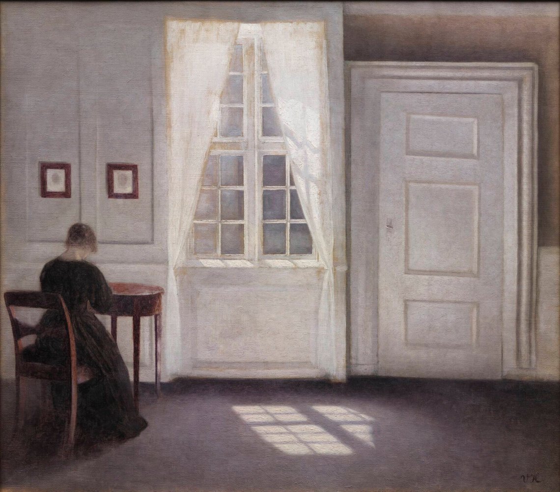 Vilhelm Hammershøi (1864–1916), "Vardagsrum i Strandgade med solsken på golvet", Statens Museum for Kunst, Köpenhamn. Vilhelm Hammershøi (1864–1916), "Vardagsrum i Strandgade med solsken på golvet", Statens Museum for Kunst, Köpenhamn.