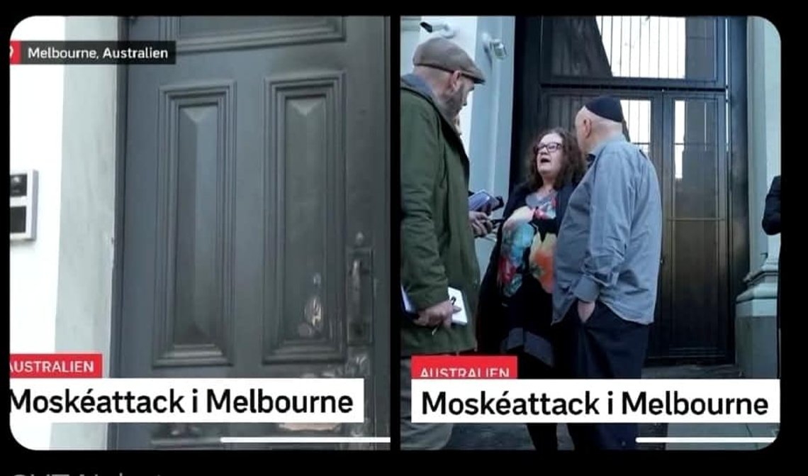 Synagoga blev moské i SVTs nyhetssändning. Foto: Skärmdumpar SVT/Rapport Synagoga blev moské i SVTs nyhetssändning. Foto: Skärmdumpar SVT/Rapport