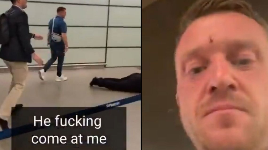 Tommy Robinson attackerades på St. Pancras station och slog ner mannen. Han har nu flytt Storbritannien. Foto: Skärmdump X Tommy Robinson attackerades på St. Pancras station och slog ner mannen. Han har nu flytt Storbritannien. Foto: Skärmdump X