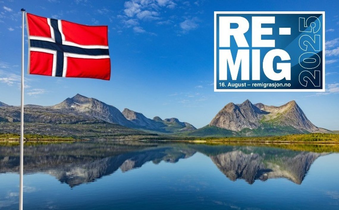 Spegelbild av bergen i Ofoten i Norge, juli 2025. Foto: By-studio, Shutterstock. Infälld bild: Logotyp för de norska demokraternas REMIG-konferens. Spegelbild av bergen i Ofoten i Norge, juli 2025. Foto: By-studio, Shutterstock. Infälld bild: Logotyp för de norska demokraternas REMIG-konferens.