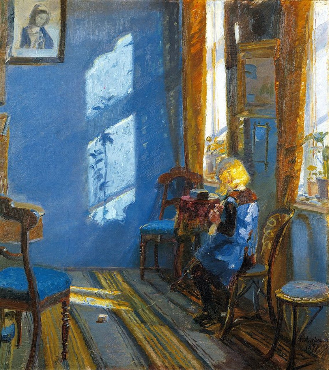 Anna Ancher, "Solsken i det blå vardagsrummet" (1891) Anna Ancher, "Solsken i det blå vardagsrummet" (1891)