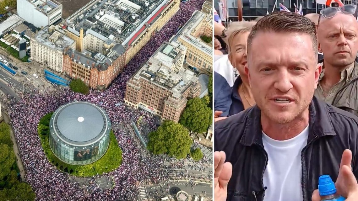 Tommy Robinson hävdar att miljontals människor har kommit till London under parollen Förena kungariket och London Reser sig för yttrandefriheten. Foto: Skärmdump X Tommy Robinson hävdar att miljontals människor har kommit till London under parollen Förena kungariket och London Reser sig för yttrandefriheten. Foto: Skärmdump X