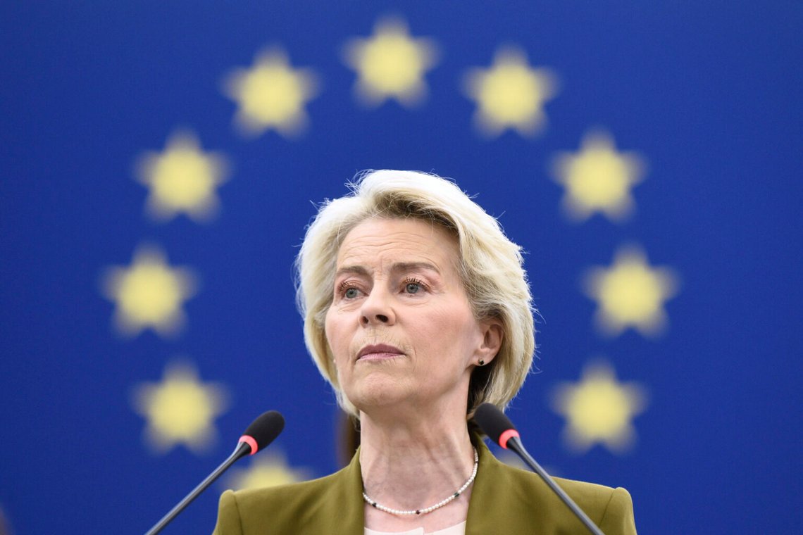 EU-kommissionens ordförande Ursula von der Leyen tillkännagav ett sanktionspaket mot Israel förra veckan. Foto: AP / NTB EU-kommissionens ordförande Ursula von der Leyen tillkännagav ett sanktionspaket mot Israel förra veckan. Foto: AP / NTB