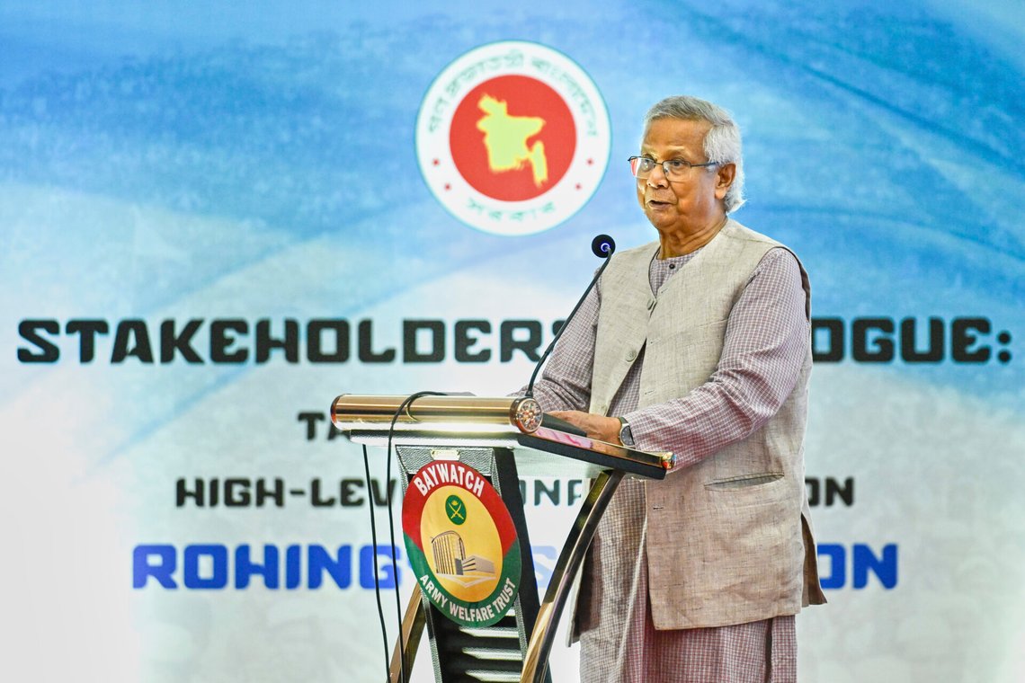 Chefsrådgivare professor Muhammad Yunus talar vid en intressentdialog om Rohingya-situationen i Cox's Bazar, Bangladesh, 25 augusti 2025. Foto: Mahmud Hossain Opu/AP Photo Chefsrådgivare professor Muhammad Yunus talar vid en intressentdialog om Rohingya-situationen i Cox's Bazar, Bangladesh, 25 augusti 2025. Foto: Mahmud Hossain Opu/AP Photo