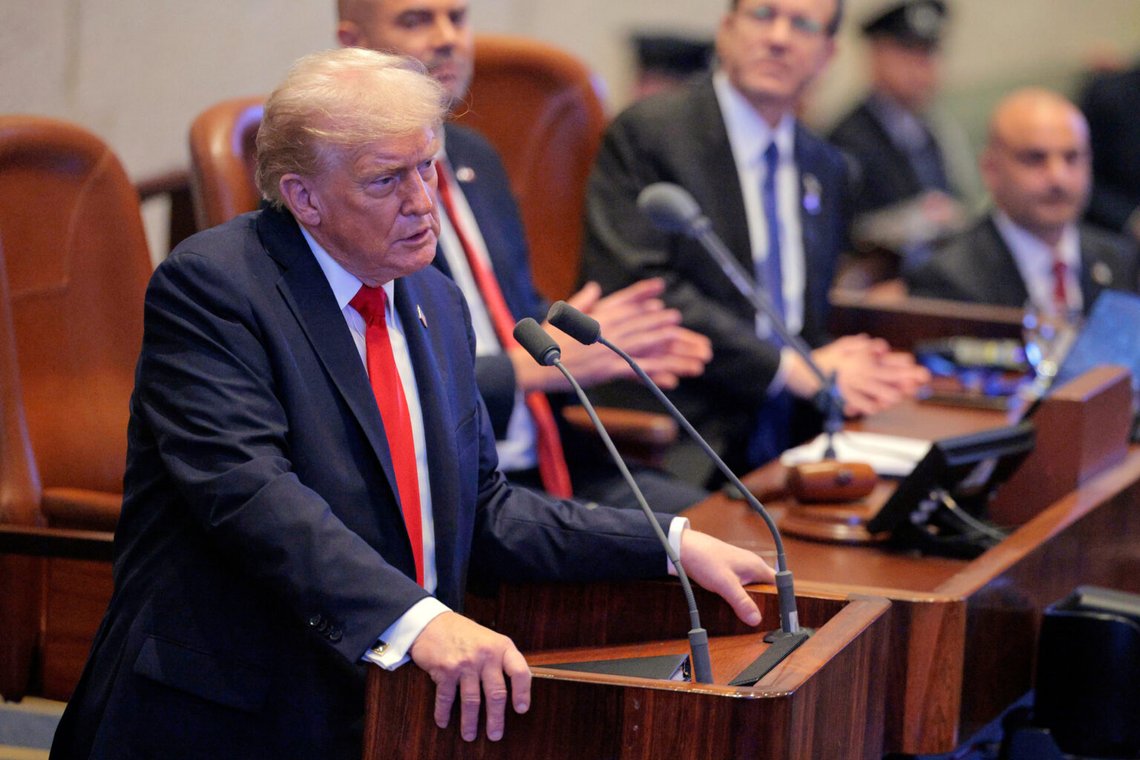 President Donald Trump talar till Knesset, Israels parlament, måndagen den 13 oktober 2025, i Jerusalem. Foto: Chip Somodevilla/Pool via AP) President Donald Trump talar till Knesset, Israels parlament, måndagen den 13 oktober 2025, i Jerusalem. Foto: Chip Somodevilla/Pool via AP)