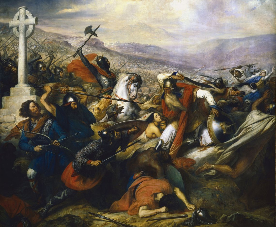 Wilhelm Steuben, "Slaget vid Poitiers", 25 oktober 732, vunnet av Karl Martel. Wilhelm Steuben, "Slaget vid Poitiers", 25 oktober 732, vunnet av Karl Martel.