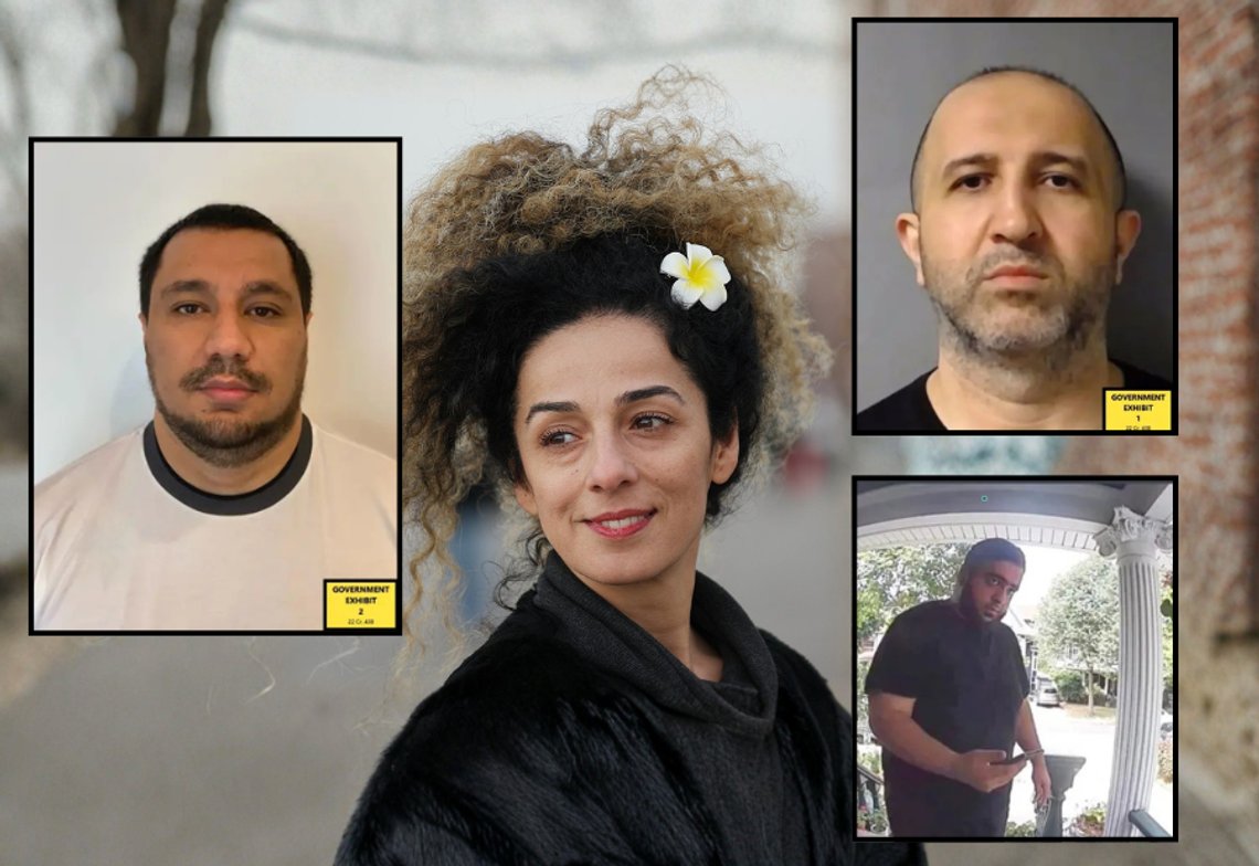 Fotokollage. Huvudfoto: Iransk-amerikansk aktivist Masih Alinejad. Infälld bild: Rafat Amirov, Polad Omarov och Khalid Mehdiyev. Södra distriktet i New York. Fotokollage. Huvudfoto: Iransk-amerikansk aktivist Masih Alinejad. Infälld bild: Rafat Amirov, Polad Omarov och Khalid Mehdiyev. Södra distriktet i New York.