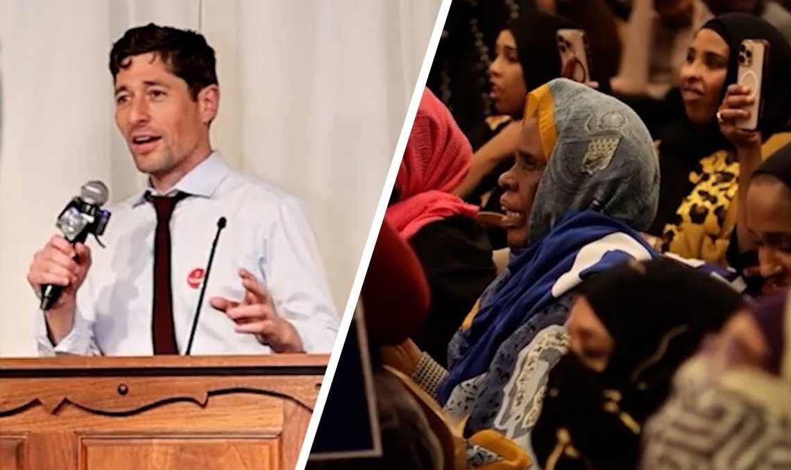 Minneapolis borgmästare Jacob Frey talar somaliska i sitt omvalstal. Foto: Skärmdump New York Post/YouTube. Minneapolis borgmästare Jacob Frey talar somaliska i sitt omvalstal. Foto: Skärmdump New York Post/YouTube.