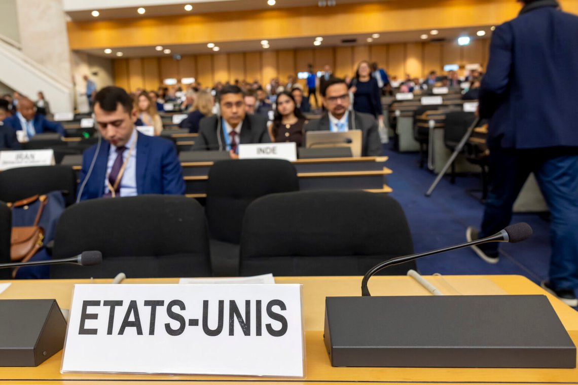 Den tomma stolen för den amerikanska delegationen under FN:s råd för mänskliga rättigheters 60:e session vid FN:s europeiska högkvarter i Genève, Schweiz, måndagen den 8 september 2025. Foto: Salvatore Di Nolfi/ Keystone via AP Den tomma stolen för den amerikanska delegationen under FN:s råd för mänskliga rättigheters 60:e session vid FN:s europeiska högkvarter i Genève, Schweiz, måndagen den 8 september 2025. Foto: Salvatore Di Nolfi/ Keystone via AP