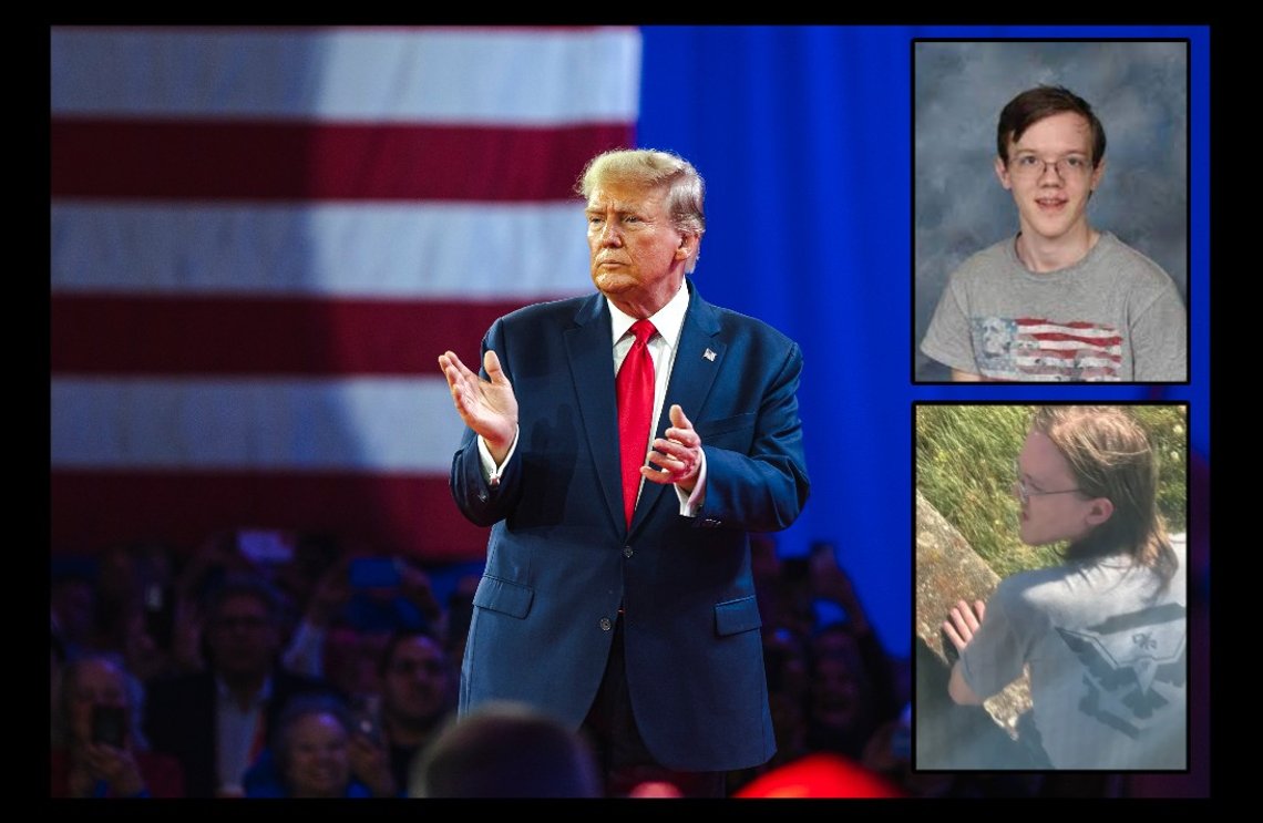 Huvudbild: National Harbor, Maryland, 24 februari 2024: Donald Trump talar vid CPAC om sin plan att besegra president Joe Biden i november. Infällda bilder: Thomas Crooks skolfoto och foto taget av lokala polisskyttar en timme före hans försök att mörda Donald Trump. Huvudbild: National Harbor, Maryland, 24 februari 2024: Donald Trump talar vid CPAC om sin plan att besegra president Joe Biden i november. Infällda bilder: Thomas Crooks skolfoto och foto taget av lokala polisskyttar en timme före hans försök att mörda Donald Trump.