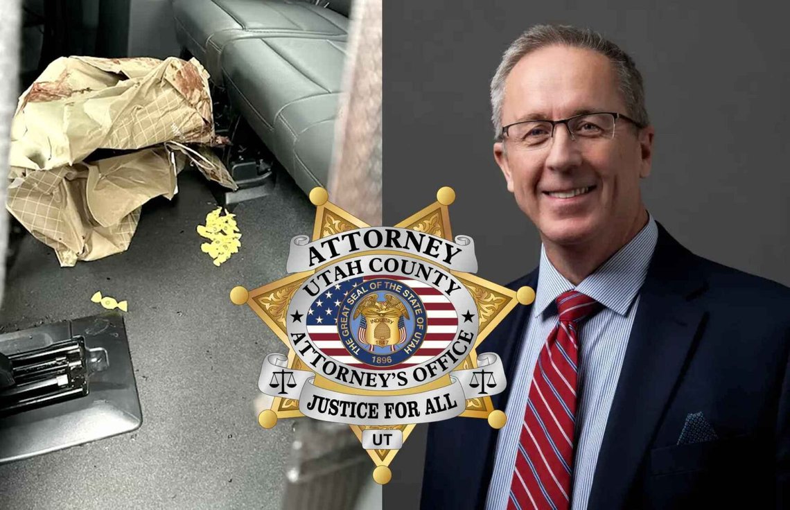 Ett foto på den nu desinficerade och auktionerade bilen som transporterade Kirk till sjukhuset har läckt ut. Till höger syns Utah County Attorney Jeffrey S. Grey, som nu anklagas för att vara inkompetent i brottmålet mot Tyler James Robinson. Foto: Privat via Candace Owens/Utah County Attorney's Office Ett foto på den nu desinficerade och auktionerade bilen som transporterade Kirk till sjukhuset har läckt ut. Till höger syns Utah County Attorney Jeffrey S. Grey, som nu anklagas för att vara inkompetent i brottmålet mot Tyler James Robinson. Foto: Privat via Candace Owens/Utah County Attorney's Office