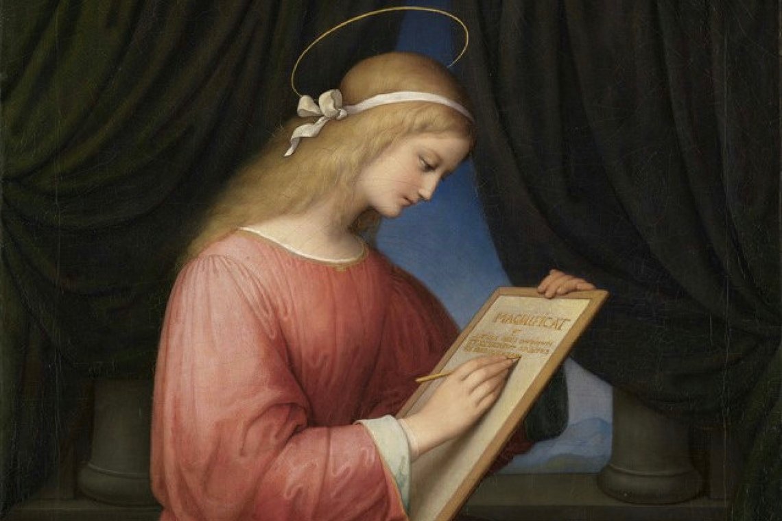 Marie Ellenrieder (1791–1863), "Maria schreibt das Magnificat" (Maria skriver Magnificat), Staatliche Kunsthalle, Karlsruhe. Marie Ellenrieder (1791–1863), "Maria schreibt das Magnificat" (Maria skriver Magnificat), Staatliche Kunsthalle, Karlsruhe.