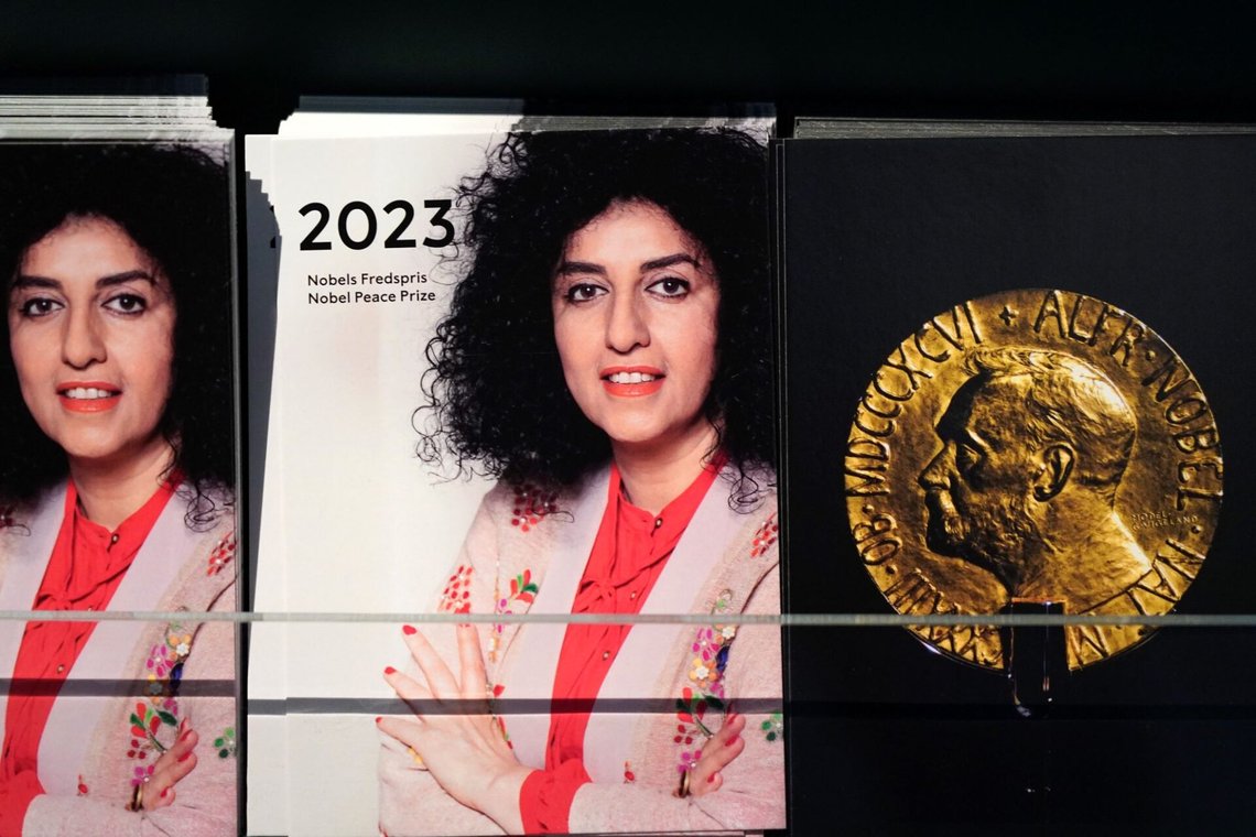 Iranske pristagaren Narges Mohammadi, som för närvarande sitter fängslad. Foto: Gorm Kallestad / NTB Iranske pristagaren Narges Mohammadi, som för närvarande sitter fängslad. Foto: Gorm Kallestad / NTB