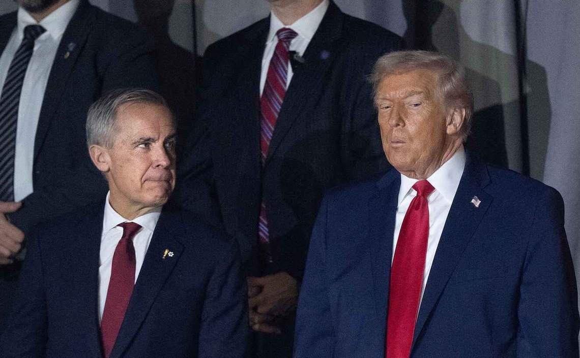 Kanadas premiärminister Mark Carney och USA:s president Donald Trump under FIFA-dragningen i Washington den 5 december 2025. Foto: Adrian Wyld / The Canadian Press via AP / NTB Kanadas premiärminister Mark Carney och USA:s president Donald Trump under FIFA-dragningen i Washington den 5 december 2025. Foto: Adrian Wyld / The Canadian Press via AP / NTB