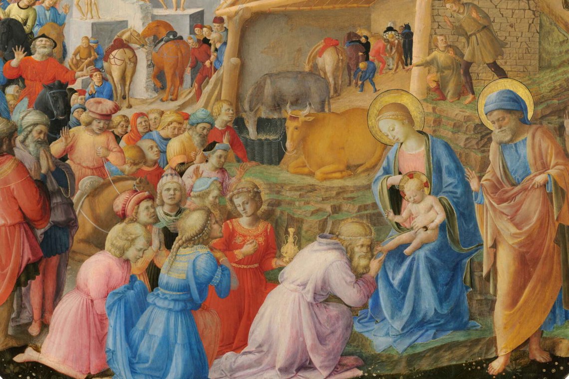 Fra Angelico (ca 1395–1455) och Fra Filippo Lippi (ca 1406–1469), "De tre vise männen som tillber Jesusbarnet", National Gallery of Art, Washington Fra Angelico (ca 1395–1455) och Fra Filippo Lippi (ca 1406–1469), "De tre vise männen som tillber Jesusbarnet", National Gallery of Art, Washington