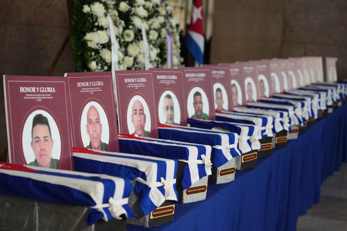 Urns containing the remains of Cuban officers, who were killed during the U.S. operation in Venezuela that captured Venezuelan President Nicolas Maduro, are displayed at the Ministry of the Revolutionary Armed Forces in Havana, Cuba, Thursday, Jan. 15, 2026. Photo: Ramon Espinosa/ AP Photo Urns containing the remains of Cuban officers, who were killed during the U.S. operation in Venezuela that captured Venezuelan President Nicolas Maduro, are displayed at the Ministry of the Revolutionary Armed Forces in Havana, Cuba, Thursday, Jan. 15, 2026. Photo: Ramon Espinosa/ AP Photo