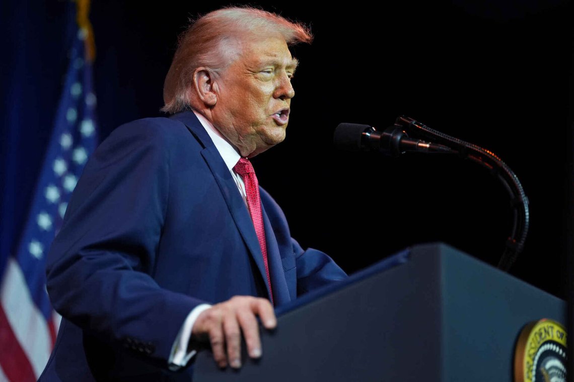 President Donald Trump talar till republikanska lagstiftare i representanthuset under deras årliga politiska retreat, tisdagen den 6 januari 2026, i Washington. Foto: Evan Vucci/AP Photo President Donald Trump talar till republikanska lagstiftare i representanthuset under deras årliga politiska retreat, tisdagen den 6 januari 2026, i Washington. Foto: Evan Vucci/AP Photo