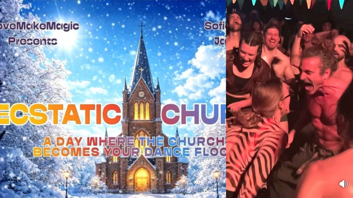 Den vördnadsvärda Sofienberg kirke i Oslo kommer att förvandlas till en massiv ravefest den 25 januari 2026. Arrangören kallar den "Exstatic Church", och förväntar sig extas i kyrkan från 1877. Dansen är från en tidigare rave från samma arrangör. Foto: Sociala medier. Den vördnadsvärda Sofienberg kirke i Oslo kommer att förvandlas till en massiv ravefest den 25 januari 2026. Arrangören kallar den "Exstatic Church", och förväntar sig extas i kyrkan från 1877. Dansen är från en tidigare rave från samma arrangör. Foto: Sociala medier.