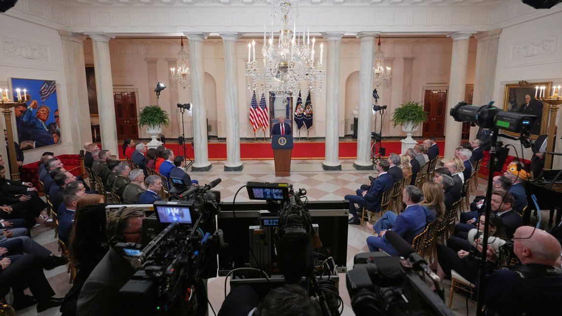 President Donald Trump speaks about the Iran war from the Cross Hall of the White House on Wednesday, April 1, 2026, in Washington. (AP Photo/Alex Brandon, Pool) President Donald Trump speaks about the Iran war from the Cross Hall of the White House on Wednesday, April 1, 2026, in Washington. (AP Photo/Alex Brandon, Pool)