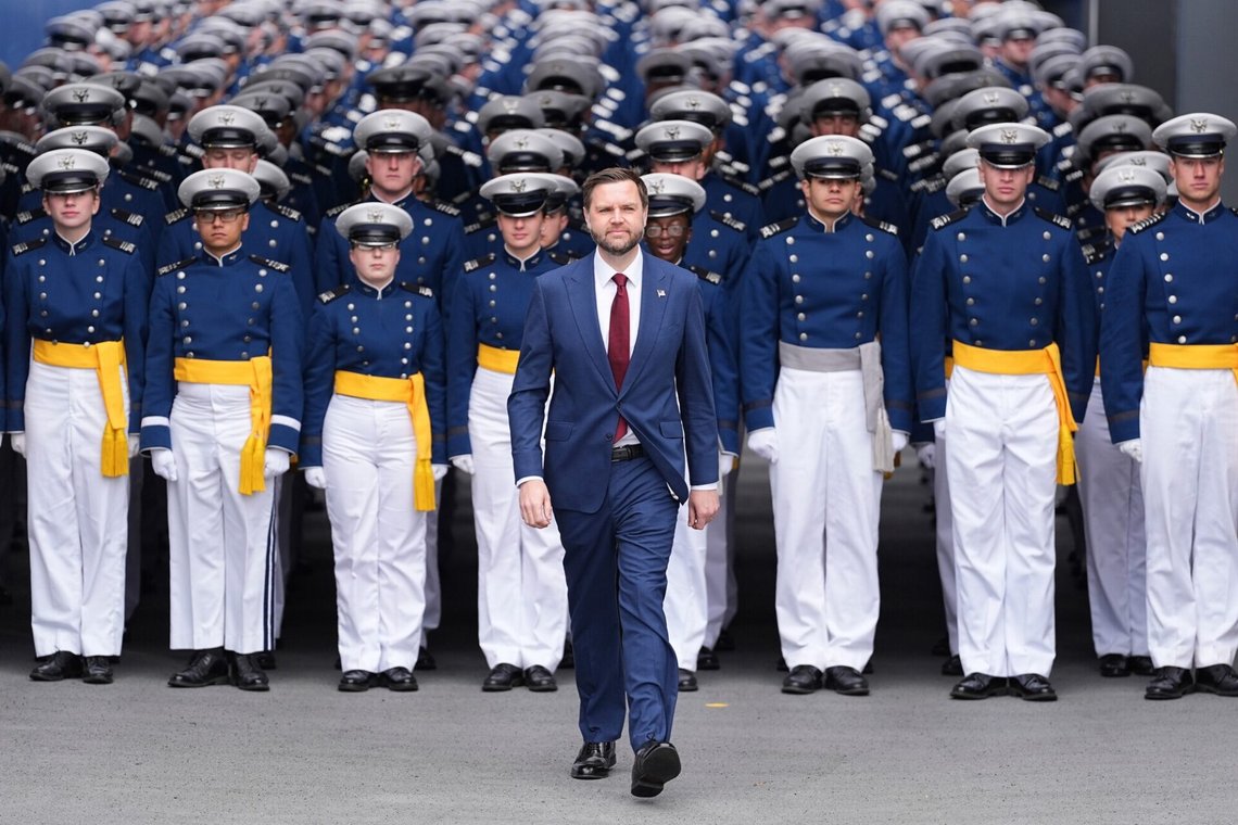 Vice President JD Vance arrives to speak during the United States Air Force Academy Graduation Ceremony at Falcon Stadium, Thursday, May 28, 2026, at the United States Air Force Academy in Colorado Springs, Colo. (AP Photo/Matt Rourke, Pool) Vice President JD Vance arrives to speak during the United States Air Force Academy Graduation Ceremony at Falcon Stadium, Thursday, May 28, 2026, at the United States Air Force Academy in Colorado Springs, Colo. (AP Photo/Matt Rourke, Pool)