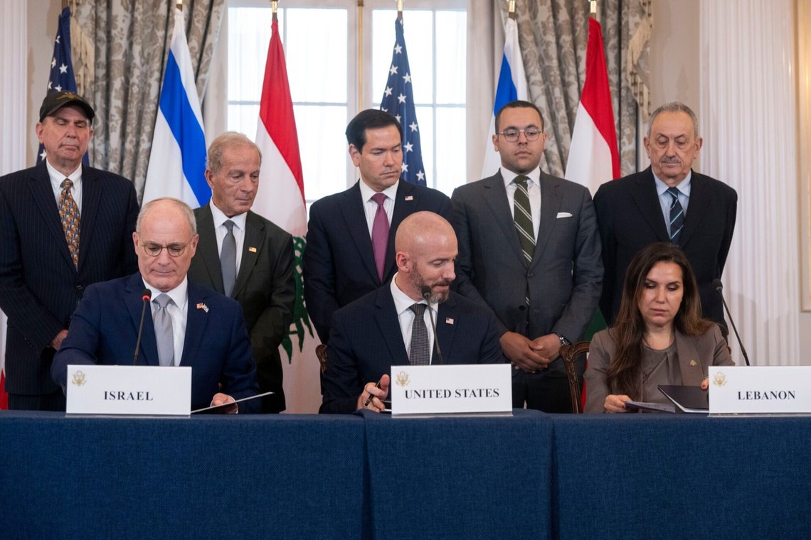 Secretary of State Marco Rubio and others watch, as seated from left, Israel's Ambassador to the U.S. Yechiel Leiter, counselor Dan Holler, and Lebanon's Ambassador to the U.S. Nada Hamadeh, sign a framework agreement, described as a first step toward peace following months of conflict between Israel and the Lebanese militant group Hezbollah, at the State Department, Friday, June 26, 2026, in Washington. (AP Photo/Kevin Wolf) Secretary of State Marco Rubio and others watch, as seated from left, Israel's Ambassador to the U.S. Yechiel Leiter, counselor Dan Holler, and Lebanon's Ambassador to the U.S. Nada Hamadeh, sign a framework agreement, described as a first step toward peace following months of conflict between Israel and the Lebanese militant group Hezbollah, at the State Department, Friday, June 26, 2026, in Washington. (AP Photo/Kevin Wolf)