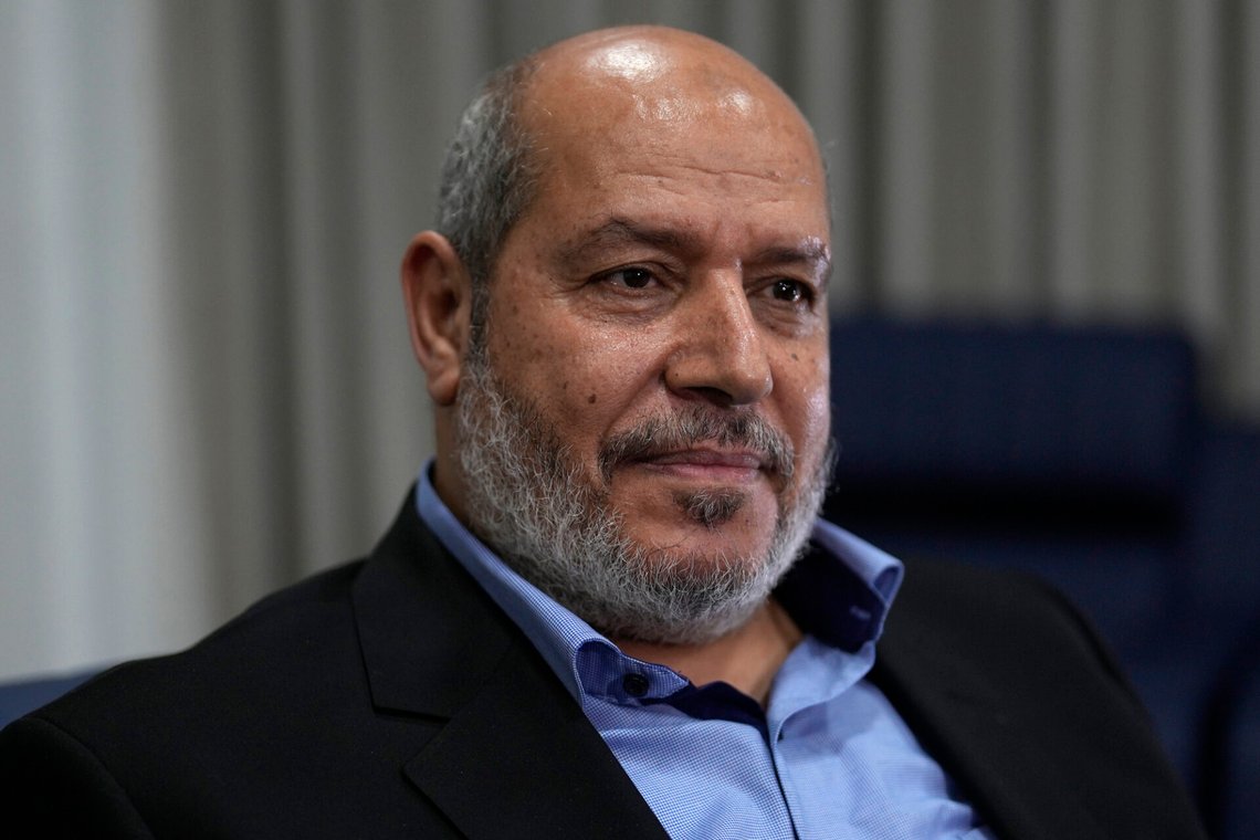 FILE - Khalil al-Hayya, a high-ranking Hamas official who has represented the Palestinian militant group in negotiations for a cease-fire and hostage exchange deal, speaks during an interview with The Associated Press in Istanbul, Turkey, April 24, 2024. (AP Photo/Khalil Hamra) FILE - Khalil al-Hayya, a high-ranking Hamas official who has represented the Palestinian militant group in negotiations for a cease-fire and hostage exchange deal, speaks during an interview with The Associated Press in Istanbul, Turkey, April 24, 2024. (AP Photo/Khalil Hamra)